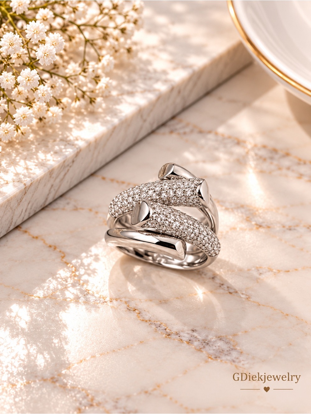 Silver Pave Snake Ring - Silver Crystal Wrap Design